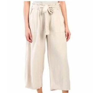 Blank NYC Beige Cropped Linen Blend Paper bag Wide Leg Pants Women's M Lagenlook